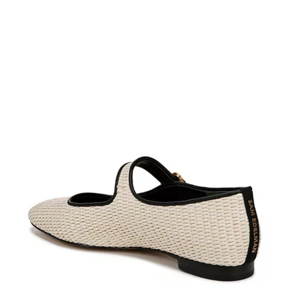 Sam Edelman Michaela Mary Jane Flat - Linen Raffia Ivory Black NIBox Size 8 - Picture 4 of 10